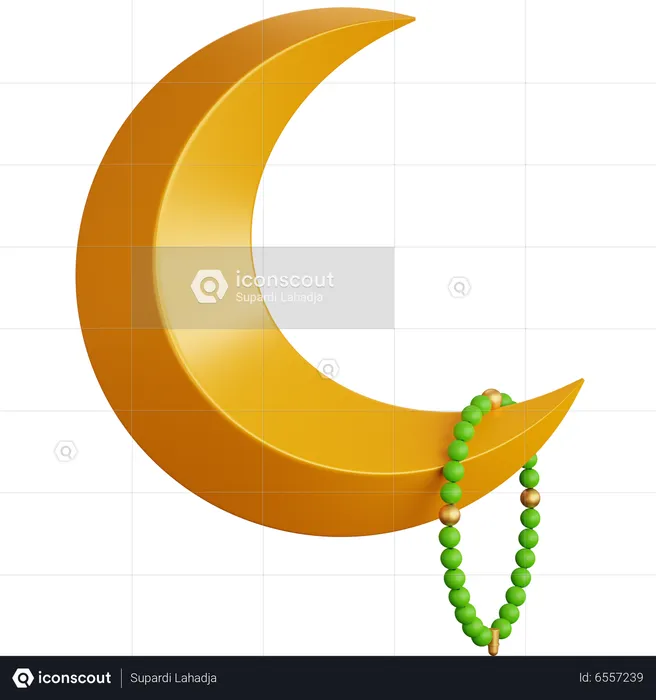 Crescent Moon With Prayer Beads  3D Icon