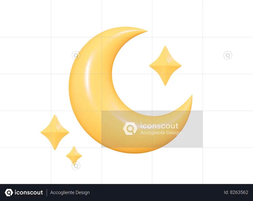 Crescent Moon With Stars  3D Icon