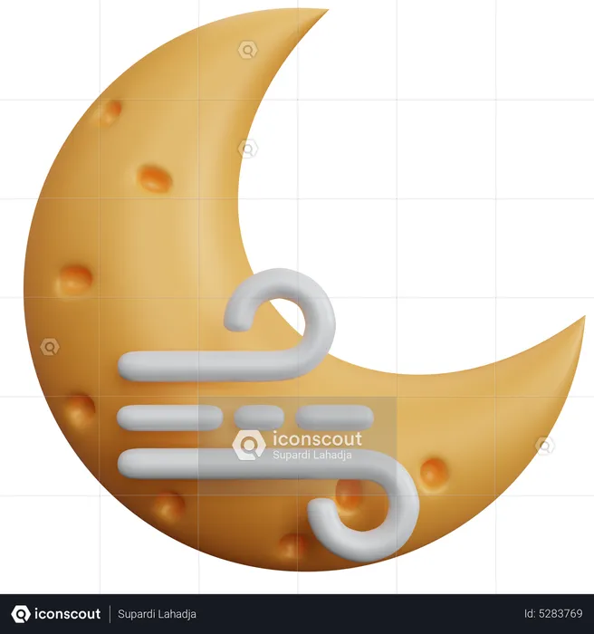 Crescent Moon With Wind  3D Icon