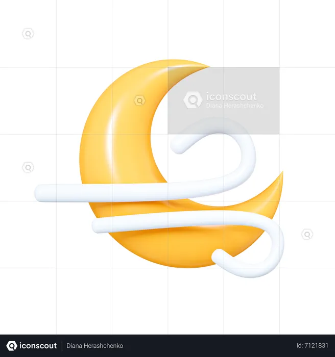 Crescent Moon with Wind  3D Icon