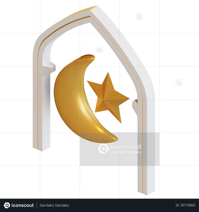 Crescent Star Symbol  3D Illustration