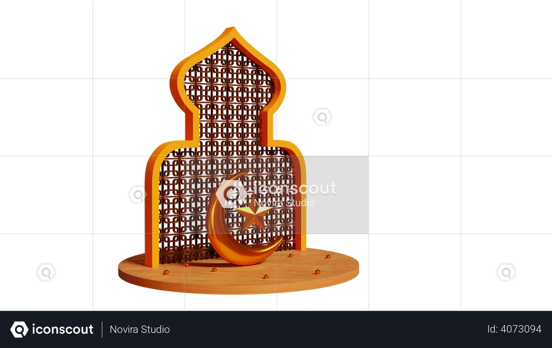 Ramadan Crescent star podium  3D Illustration