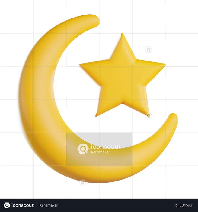 Crescente e estrela  3D Icon