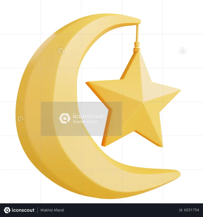 Crescente e estrela  3D Icon