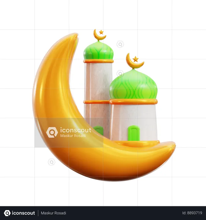 Cresent moon with mosque  3D Icon