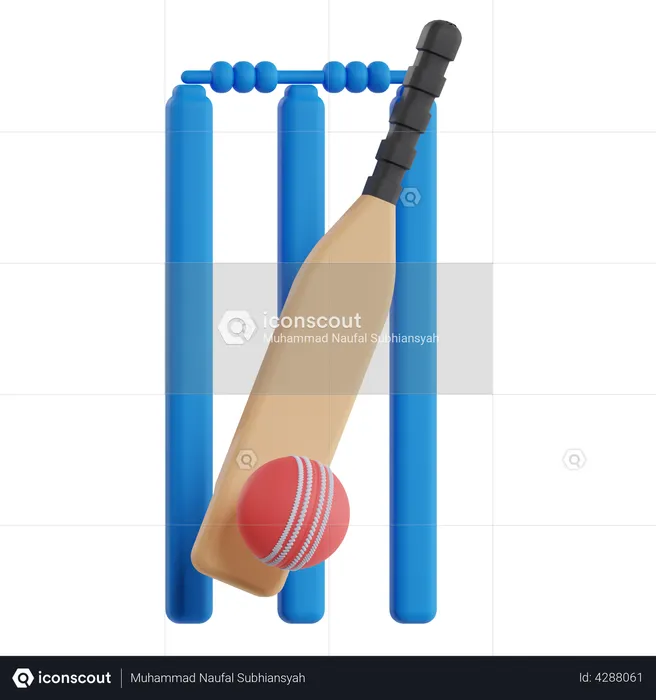 Cricket Bat And Ball  3D Illustration