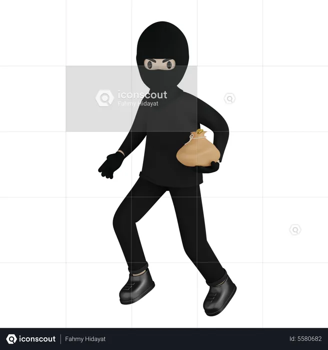 Criminal With Robbery  3D Illustration