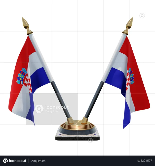 Croatia Double (V) Desk Flag Stand Flag 3D Icon