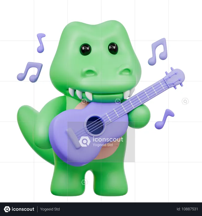 Crocodile mignon jouant de la guitare  3D Illustration