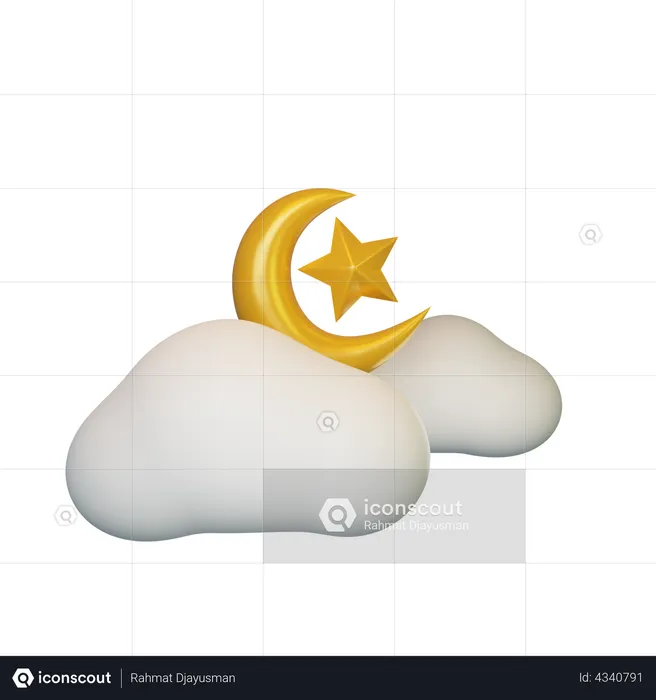 Croissant de nuage et étoile  3D Illustration