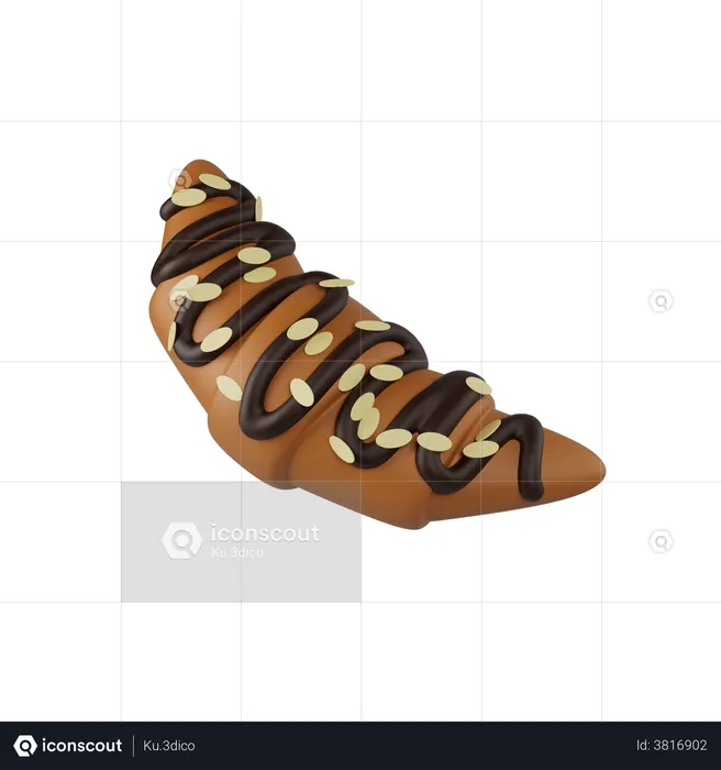 Croissant mit Schokoglasur und Mandelblättchen  3D Icon