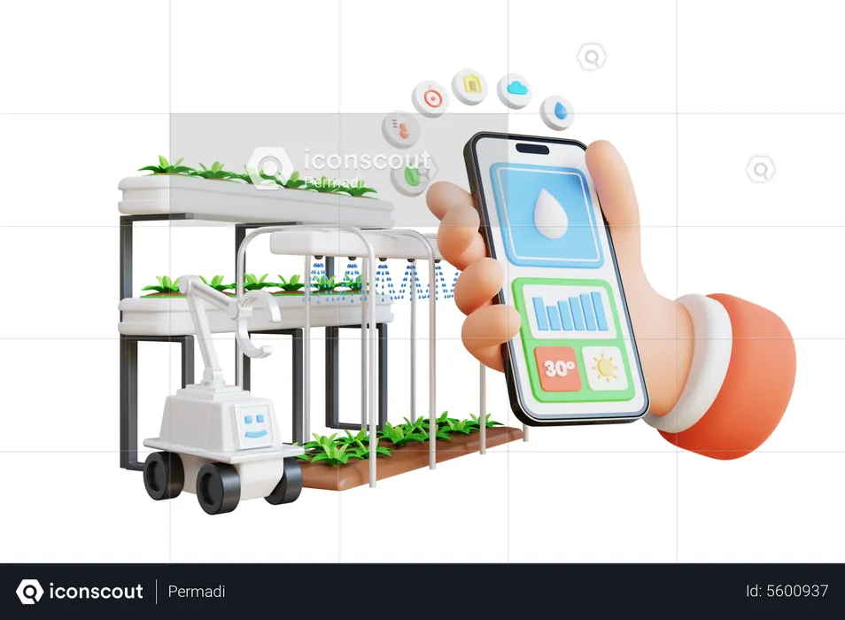 Crop monitoring via mobile device  3D Illustration