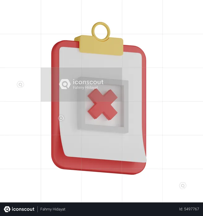 Cross Mark Clipboard  3D Icon