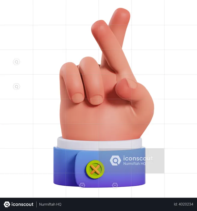 Crossed finger hand gesture  3D Illustration