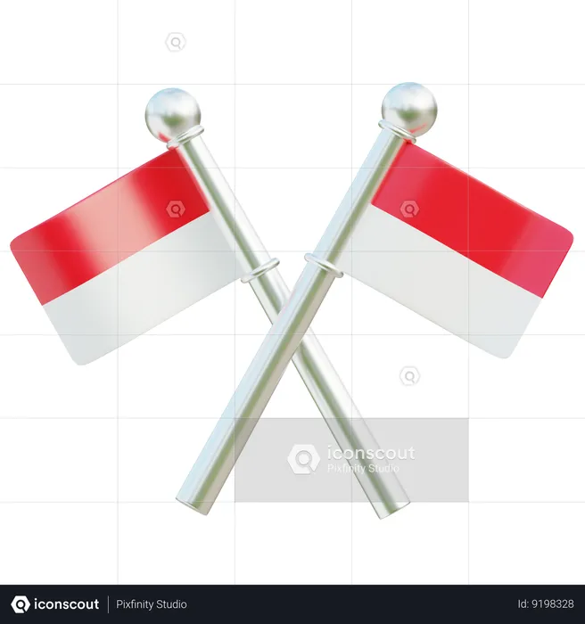 Crossed Indonesian Flags  3D Icon