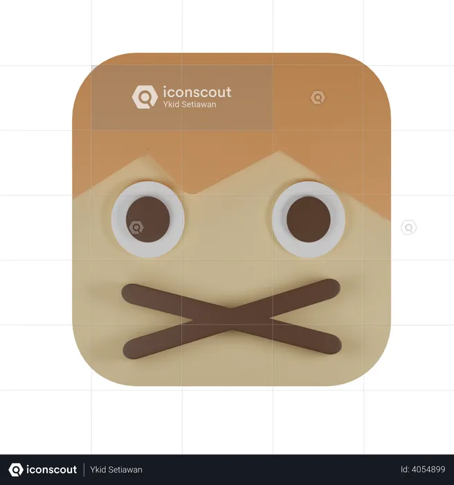 Crossed-out mouth Emoji 3D Illustration