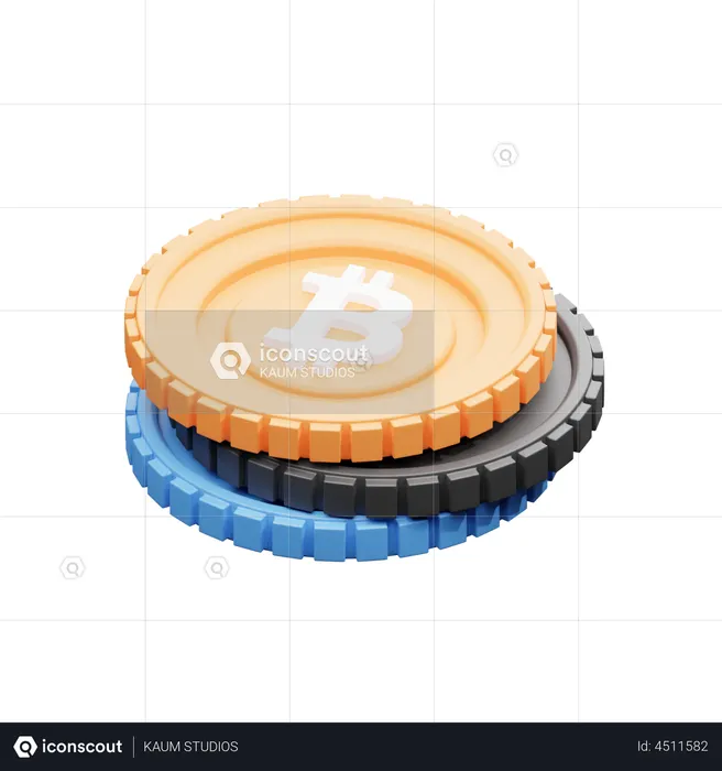 Crypto Coin Pile Bitcoin with BNB and Ethereum  3D Illustration