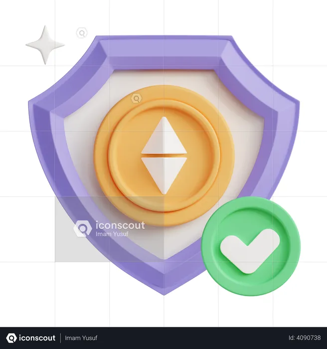 Crypto Ethereum secure shield  3D Illustration