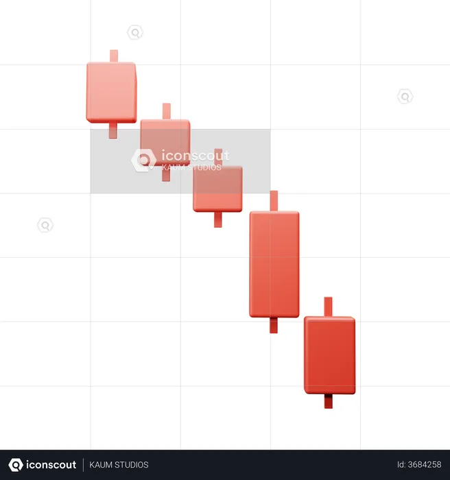 Crypto Stocks Bougies rouges vers le bas  3D Illustration