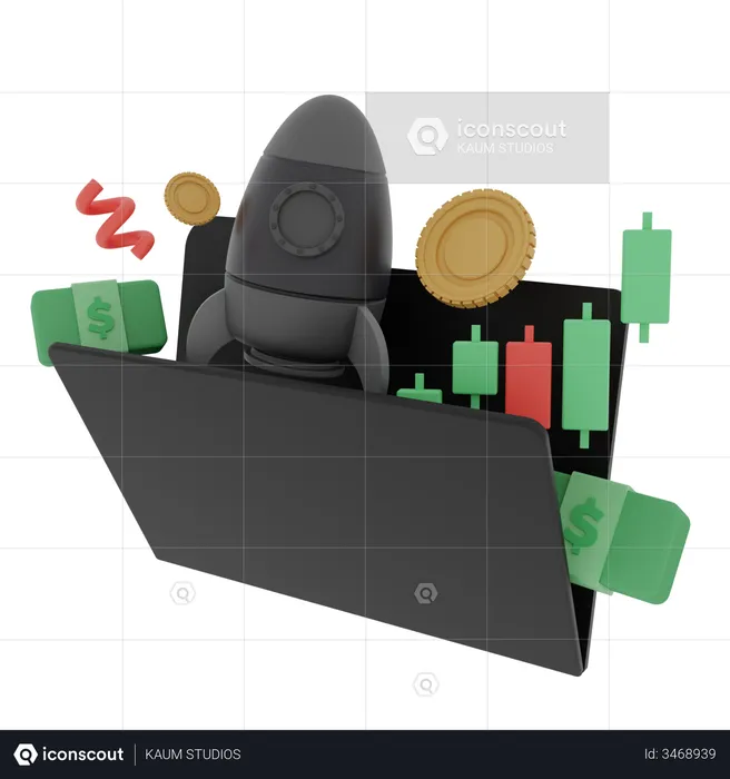 Crypto Stocks Growth  3D Illustration