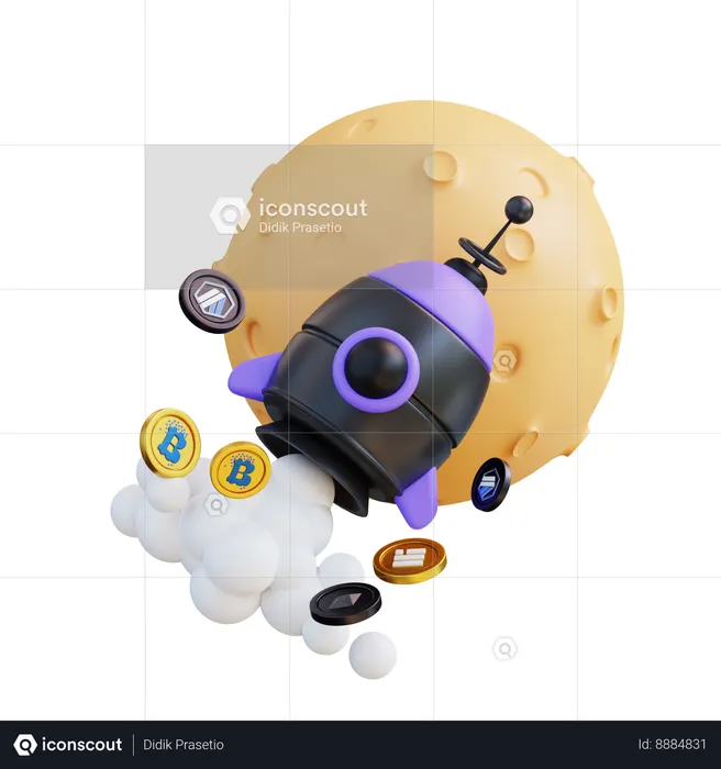 Crypto To The Moon  3D Icon