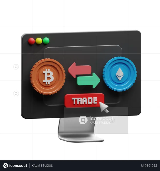 Crypto Trade Desktop  3D Illustration