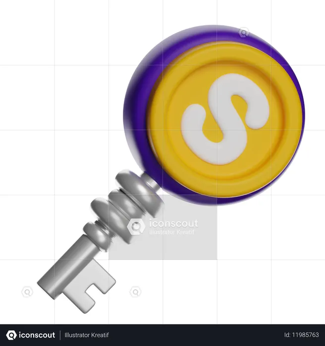 Cryptocurrency Coin With Key  3D Icon