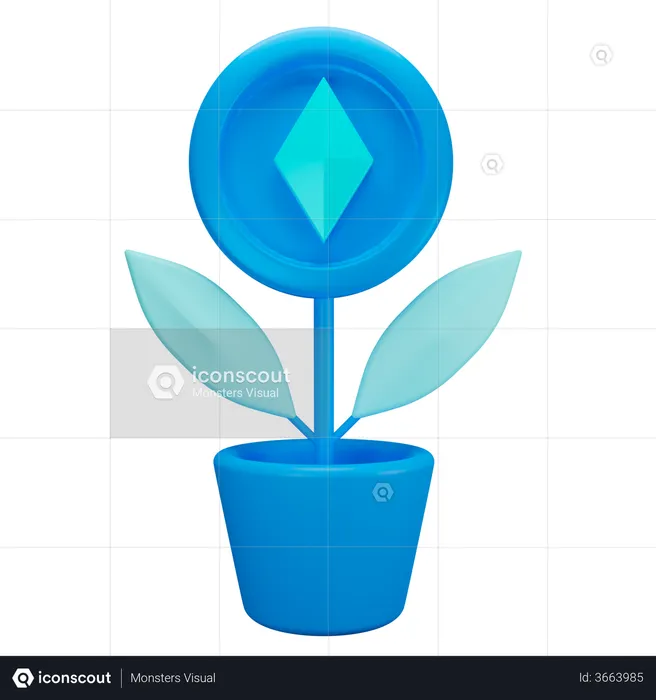 Cryptocurrency Ethereum Plant  3D Illustration