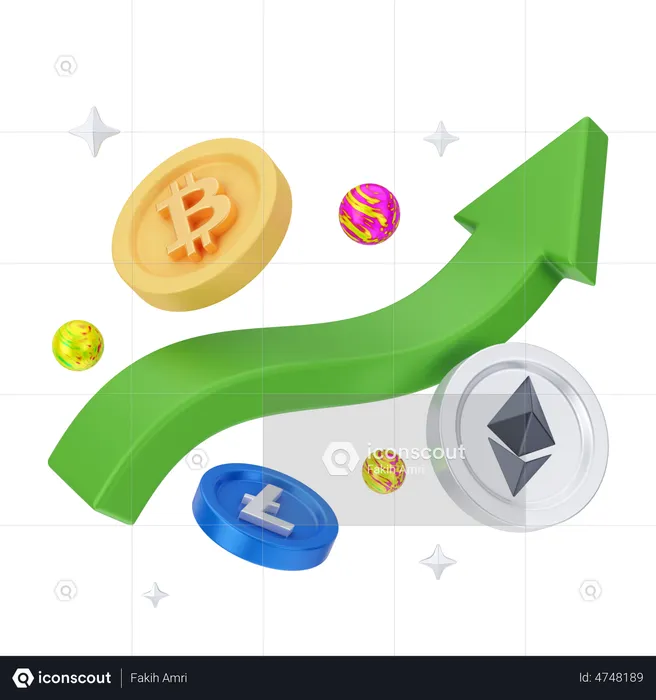 Cryptocurrency Increase  3D Illustration