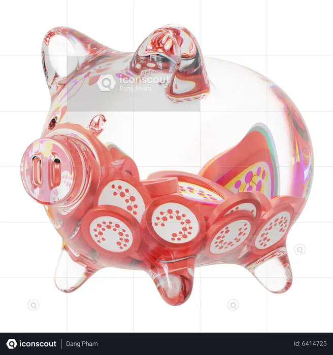 Cspr-Sparschwein aus klarem Glas mit abnehmendem Stapel an Kryptomünzen  3D Icon