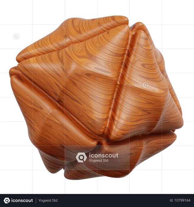 Cube en bois brun se déformant en facettes  3D Icon