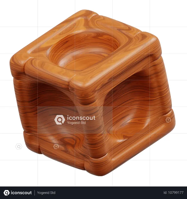 Cube en bois marron avec sections encastrées  3D Icon