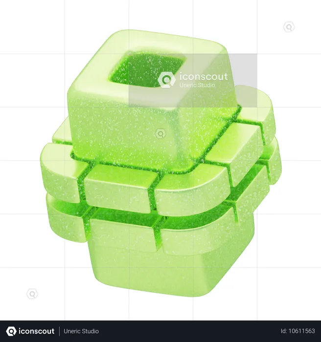 Cube modulaire abstrait vert pailleté  3D Icon