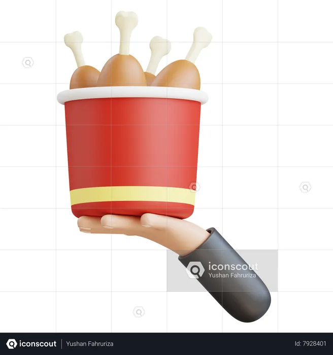 Cubo de pollo en la mano  3D Icon