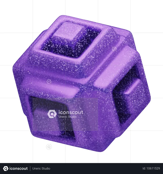 Cubo geométrico morado abstracto con purpurina  3D Icon