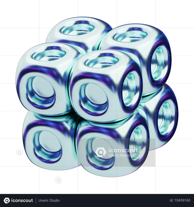 Cubos metálicos abstratos cromáticos agrupados com furos circulares  3D Icon