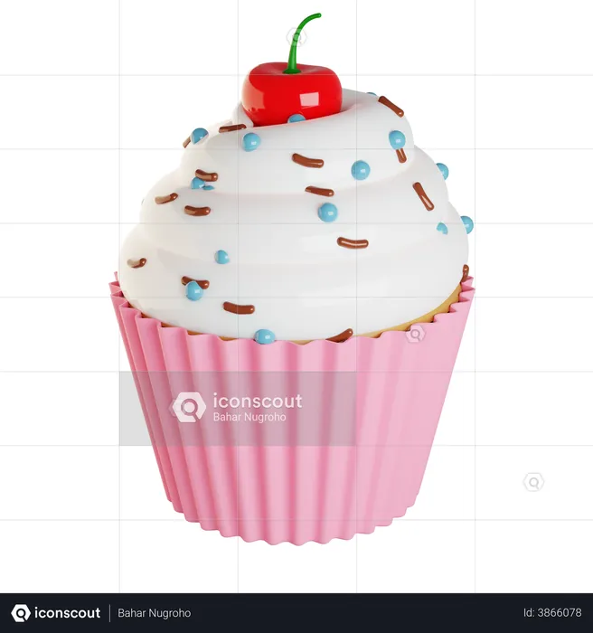 Cupcake With Cherry  3D Illustration