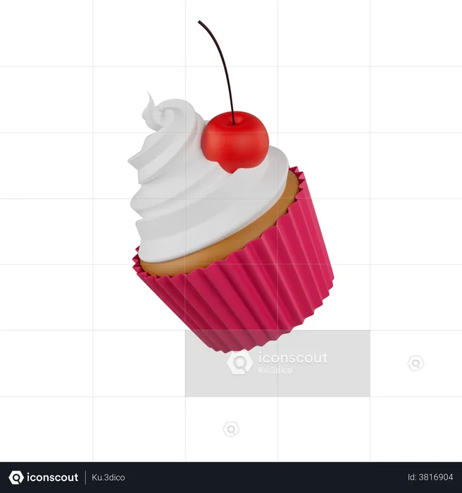 Cupcake with cream and cherries 3D Icon