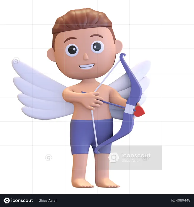 Cupid Holding Bow  3D Illustration
