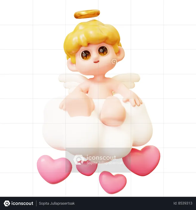 Cupid On Love Cloud  3D Icon