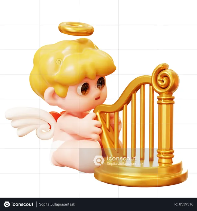 Cupid Playing Harp  3D Icon