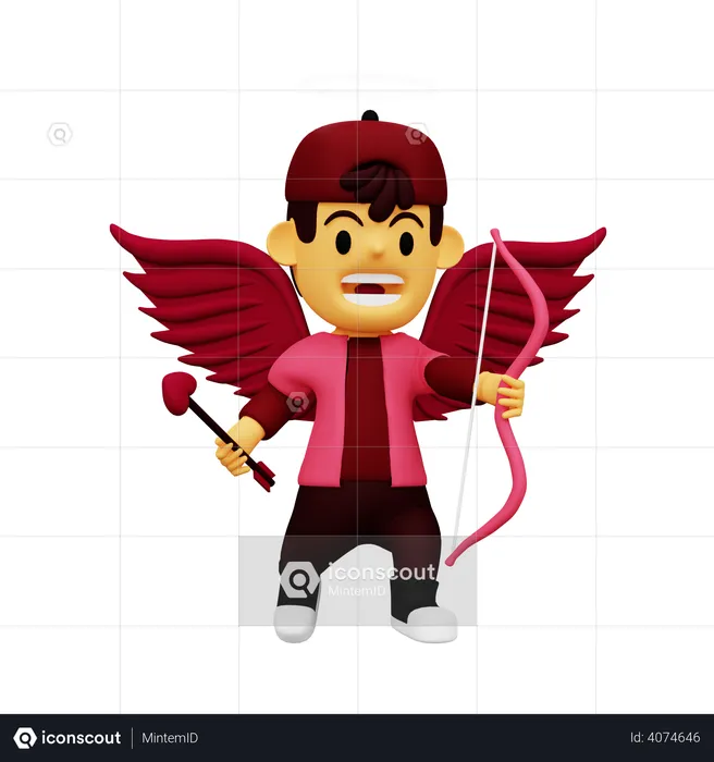Cupid with bow and arrow  3D Illustration