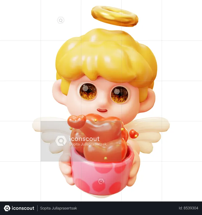 Cupid With Heart Gift Box  3D Icon