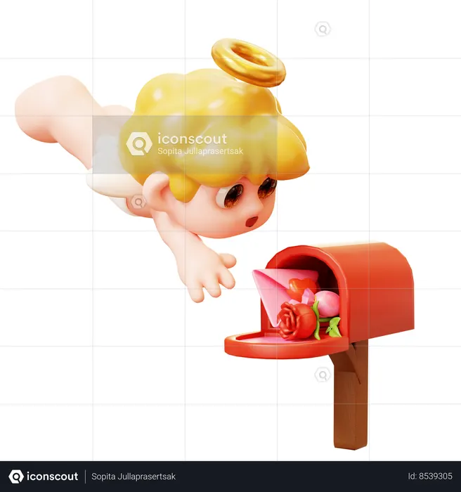 Cupido enviando presente de dia dos namorados na caixa de correio  3D Icon