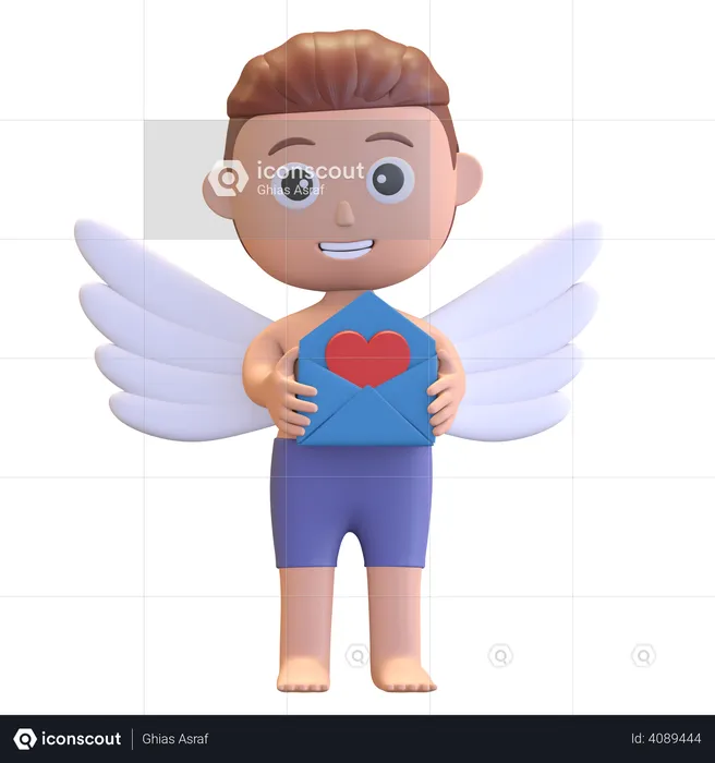 Cupido segurando correspondência de amor  3D Illustration