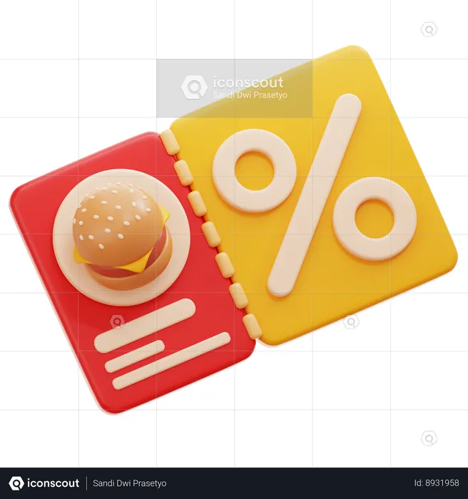 Cupom de desconto alimentação  3D Icon