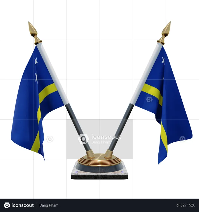 Soporte de bandera de escritorio doble (V) de Curazao Flag 3D Icon