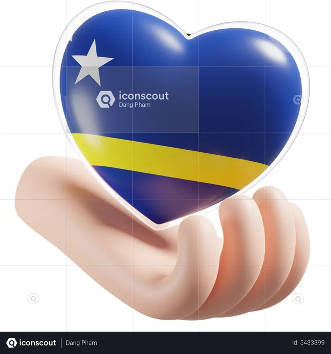 Curacao Flag Heart Hand Care Flag 3D Icon