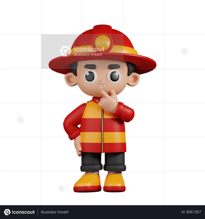 Curious Fireman  3D Illustration
