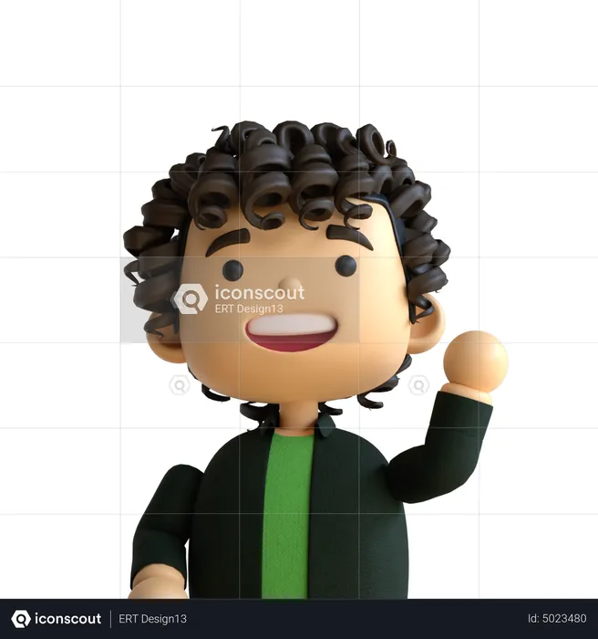 Curly Hair Boy  3D Icon